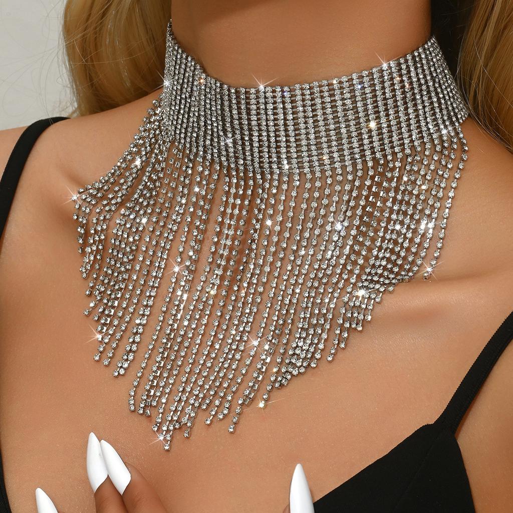 Exaggerated Multi-Layer Fringed Rhinestone Neck Chain Claw Chain Banquet Dress Necklace Jewelry