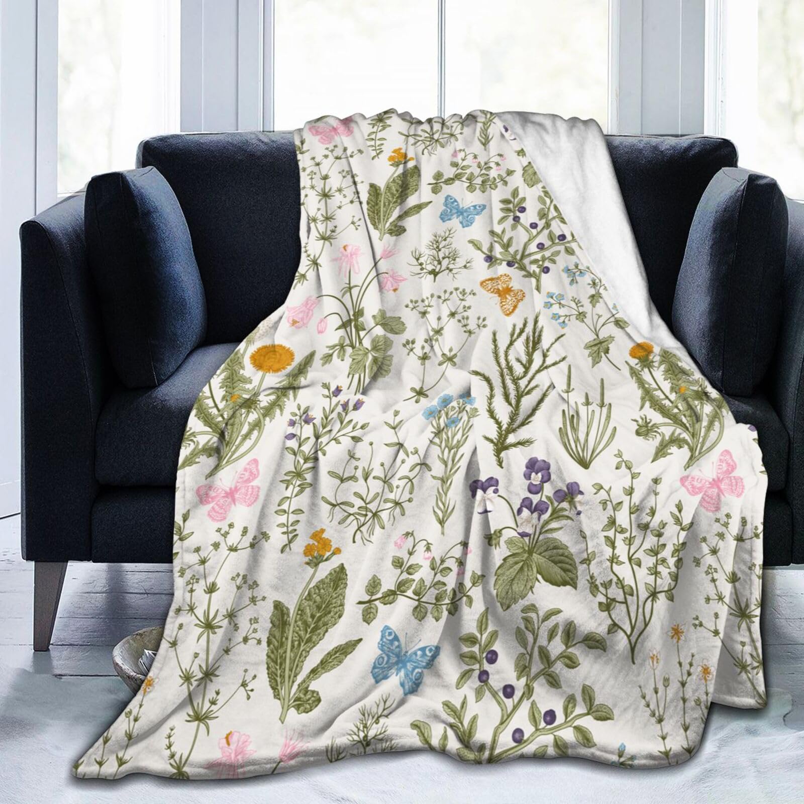 

Floral Throw Blanket Gift for Women Girls Flowers Blanket Watercolor Wildflower Printed Flannel Blanket for Couch Sofa Bed Chair 75x90cm