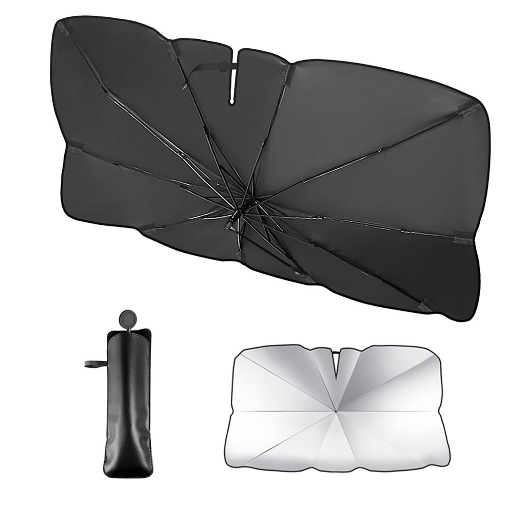 ODIPPO Foldable Car Front Umbrella with Flexible Center Pole and 10 Sturdy Rearview Mirror Storage Easy Light Heat UV Prevents Interior Perfect for