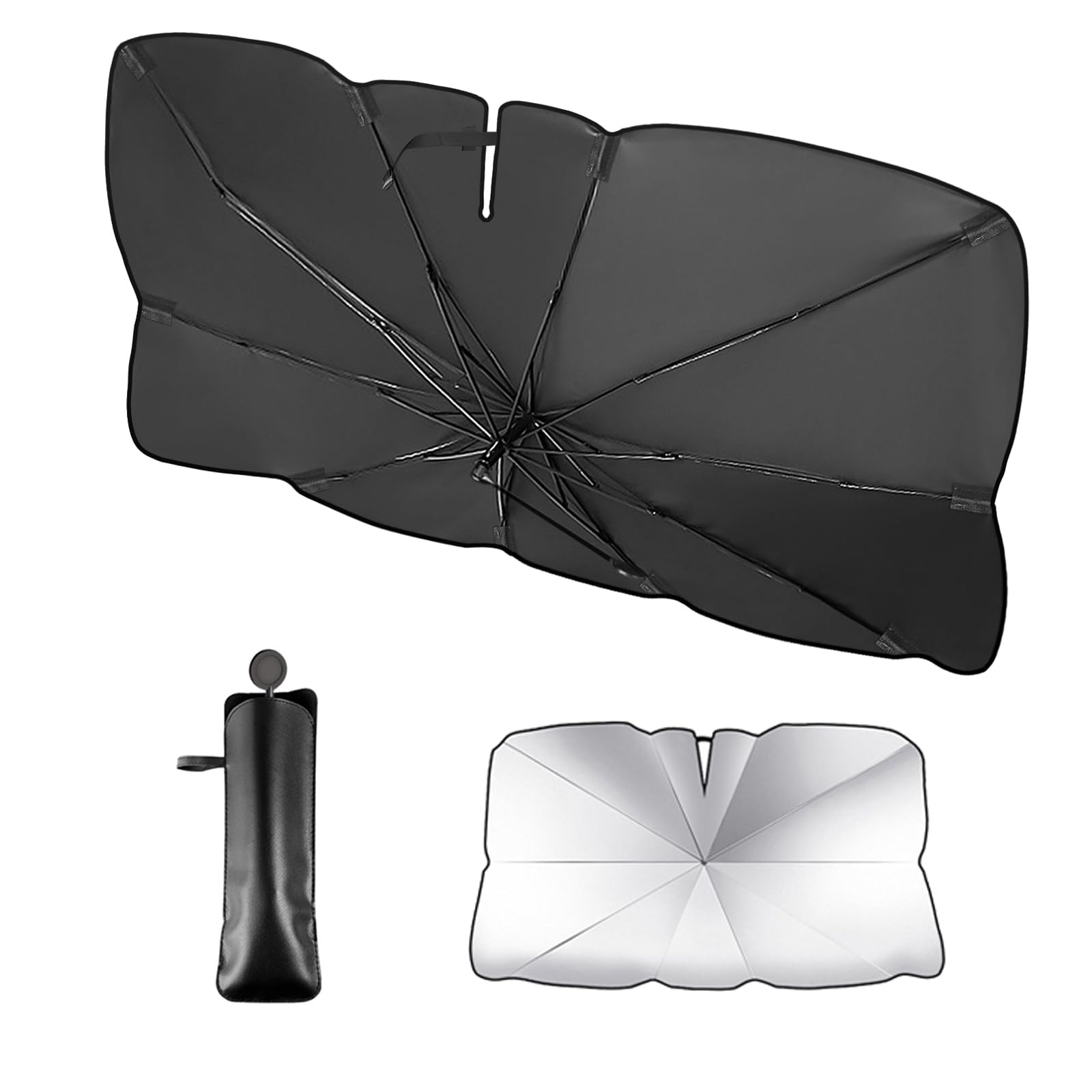 

IUSOT Car Front Sunshade with Bendable Center Car 10 Sturdy Rearview Mirror Storage Easy Sun Light Heat UV Prevents Interior Perfect for Sleeping in чёрный