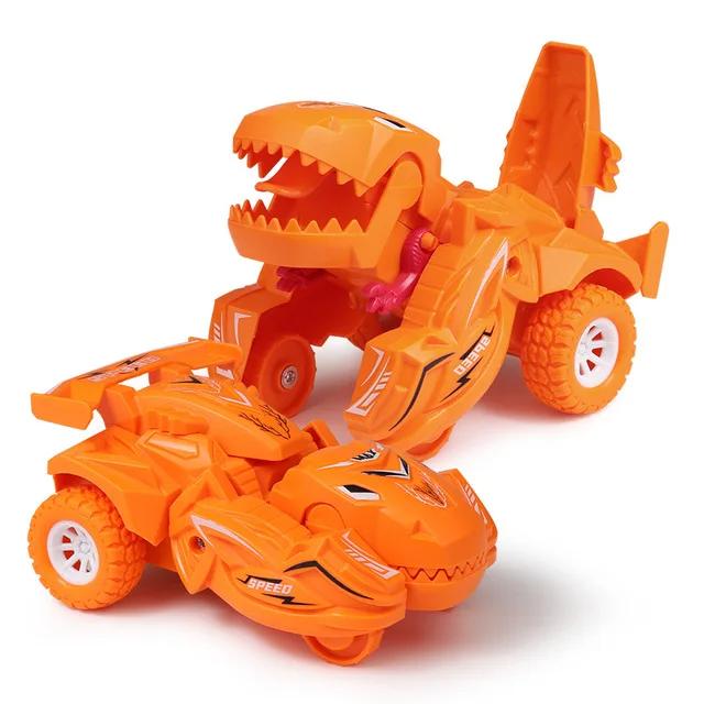 2-in-1 Dinosaurier Verformungsauto Spielzeug Ein-Schritt-Kollisionsverwandlung Schiebendes Trägheits-Mini-Fahrzeug Autos Modul Spielzeug für Kinder