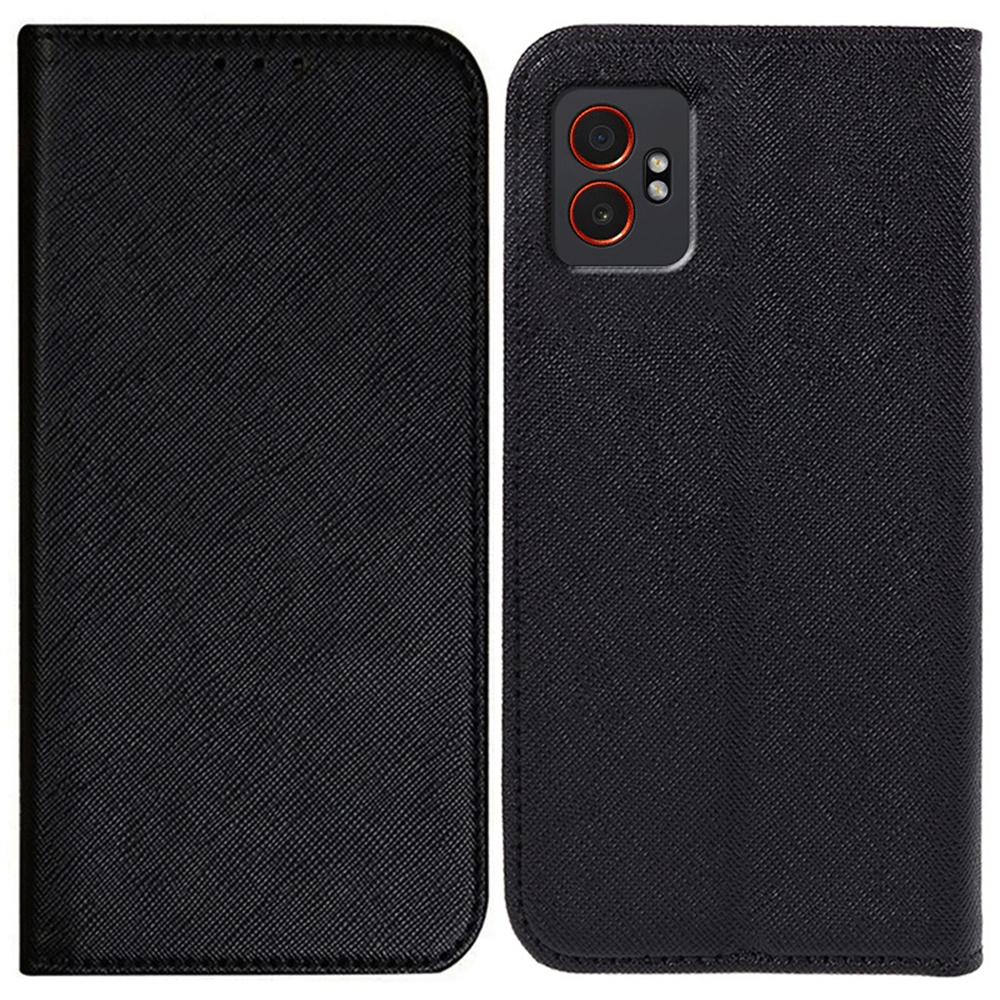 

For Samsung Galaxy XCover7 Pro Case Cross Texture Leather Phone Cover Hidden Magnetic Black