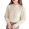Women's Autumn/Winter Slim Fit Lace Stand Collar Shirt with Velvet Tummy Covering Top