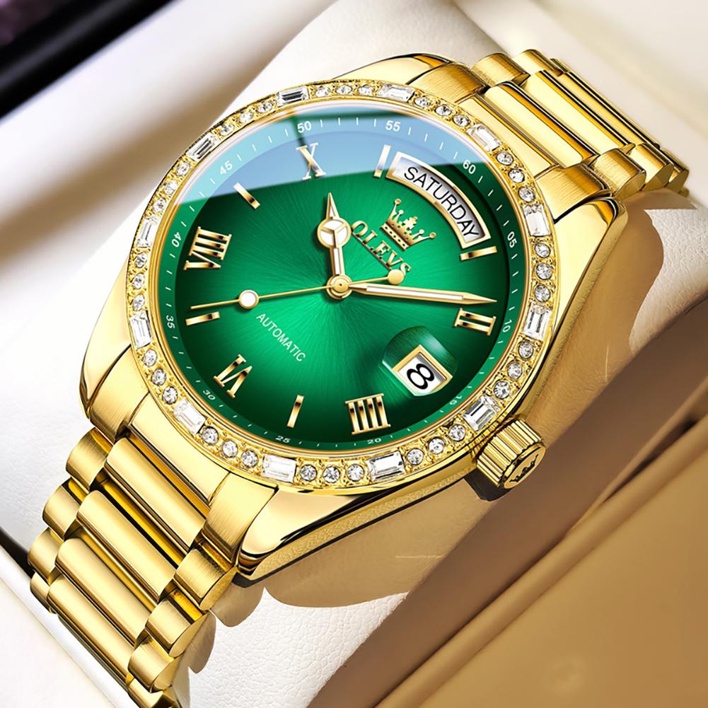 OLEVS Business Automatic Mechanical Men's Watch Stainless Steel Luminous Calendar Week Waterproof Wristwatch Relgio Masculino