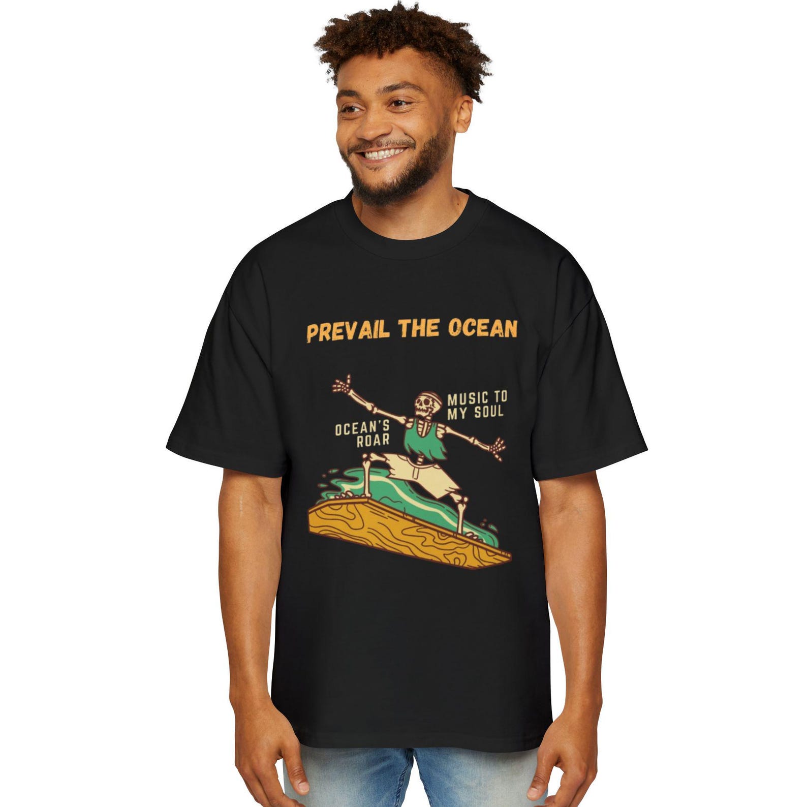 Oversized Surfer Skeleton Tee | Prevail the Ocean Vintage Surf Graphic 3XL