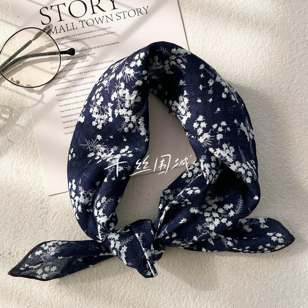 Silk Scarf Small Square Scarf Women'S Cotton And Linen Scarf Fresh Small Floral Encrypted Decorative Retro Headband Exquisite