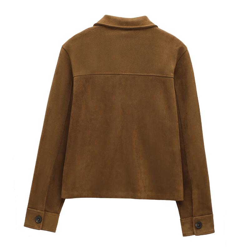 Women's Suede Texture Jacket Fashion Long Sleeve Cropped Coats Women Casual New In Outerwear