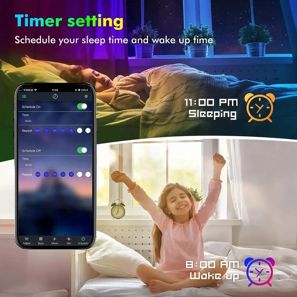 RGB LED Strip Light 5V USB – SMD 5050 Flexible Diode Tape with Bluetooth APP Music Sync & 24-Key Remote for Home Christmas Decoration