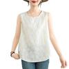 Women's Beige Embroidered Cotton Sleeveless Vest - New Chinese Style