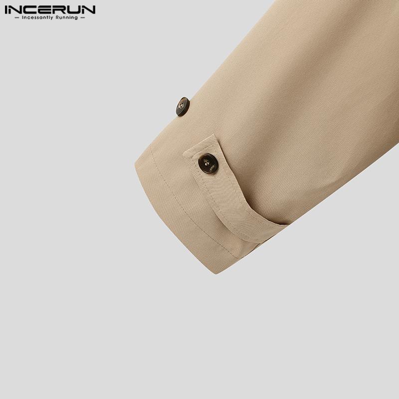 INCERUN Ovesized Men Lapel Neck Long Sleeve Buttons Up Short Windbreaker Coats
