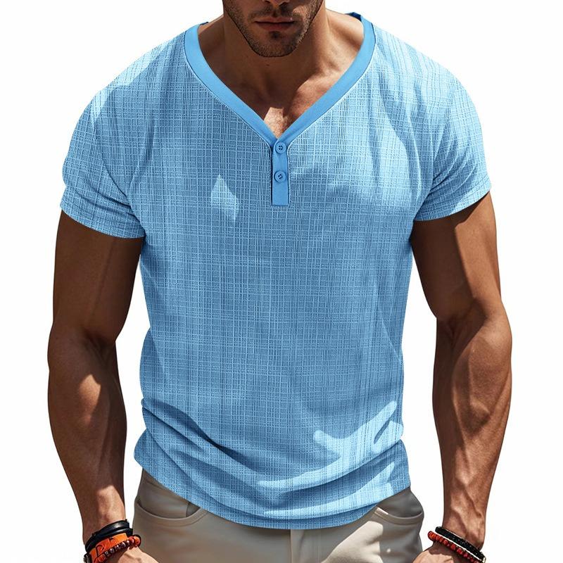 Mens American Style Casual Loose Breathable Short Sleeve Henley T Shirt