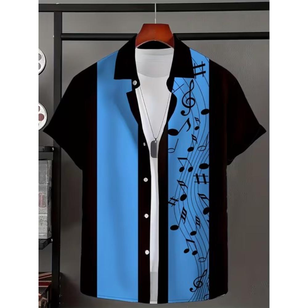 Men's Musical Note Pattern 3D Print Shirt Button Up Shirt Casual Shirt Summer Shirt Short Sleeve Daily Vacation Clothing