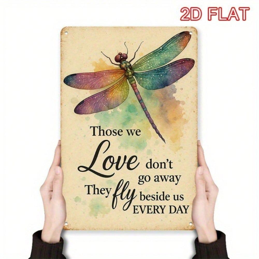 1pc Vintage Dragonfly Metal Wall Art, Rustic Watercolor Butterfly Sign, Memorial Home Decor, 8x12 In