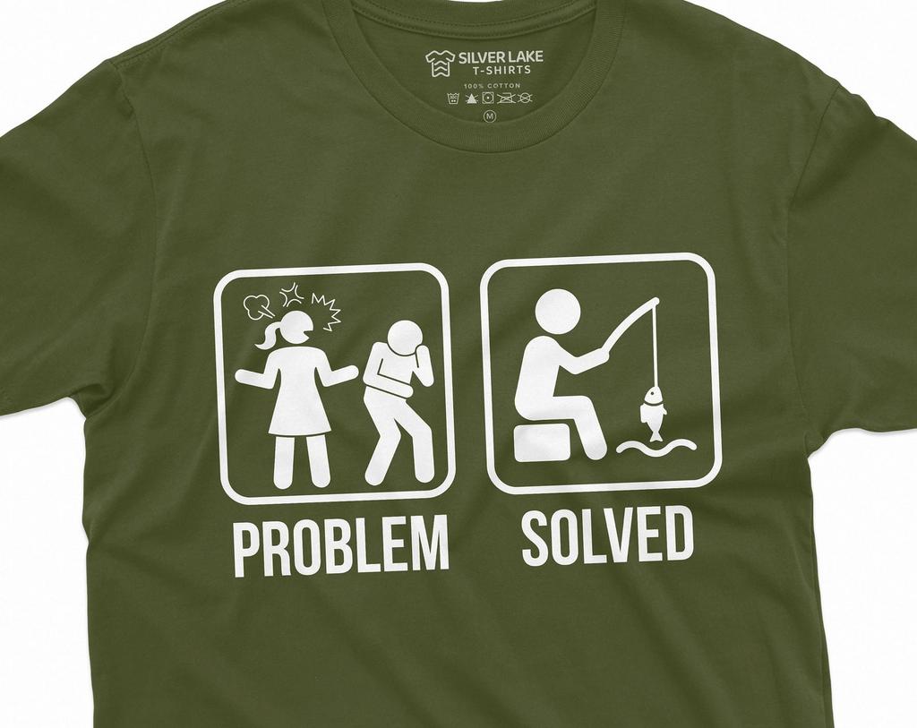 Mens Funny Problem Solved Fishing T-shirt Fisherman Gifts Hobby Anniversary Birthday Gift Tee