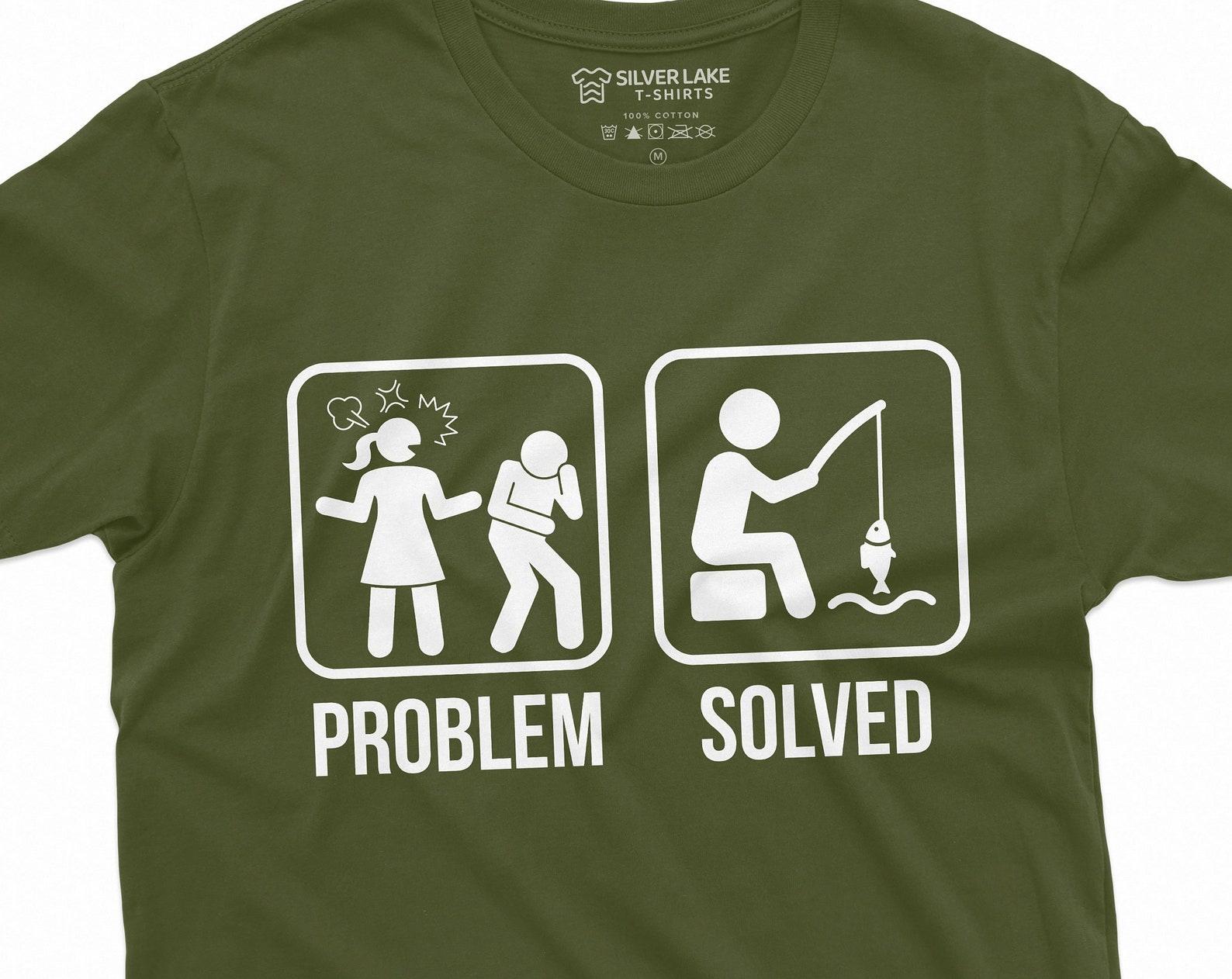 Mens funny Problem Solved Fishing T-shirt Fisherman Gifts Hobby Anniversary Birthday Gift Tee XL