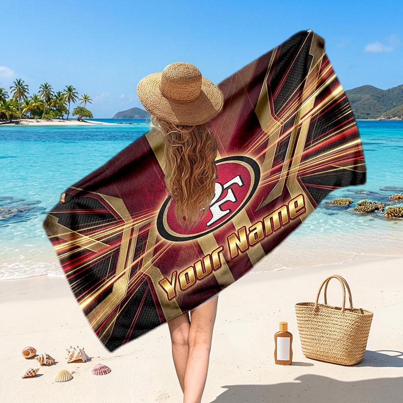 San Francisco 49ers Customized Name Text Beach Towel, Soft Absorbent Towel Beach Pool Travel Personal Gift