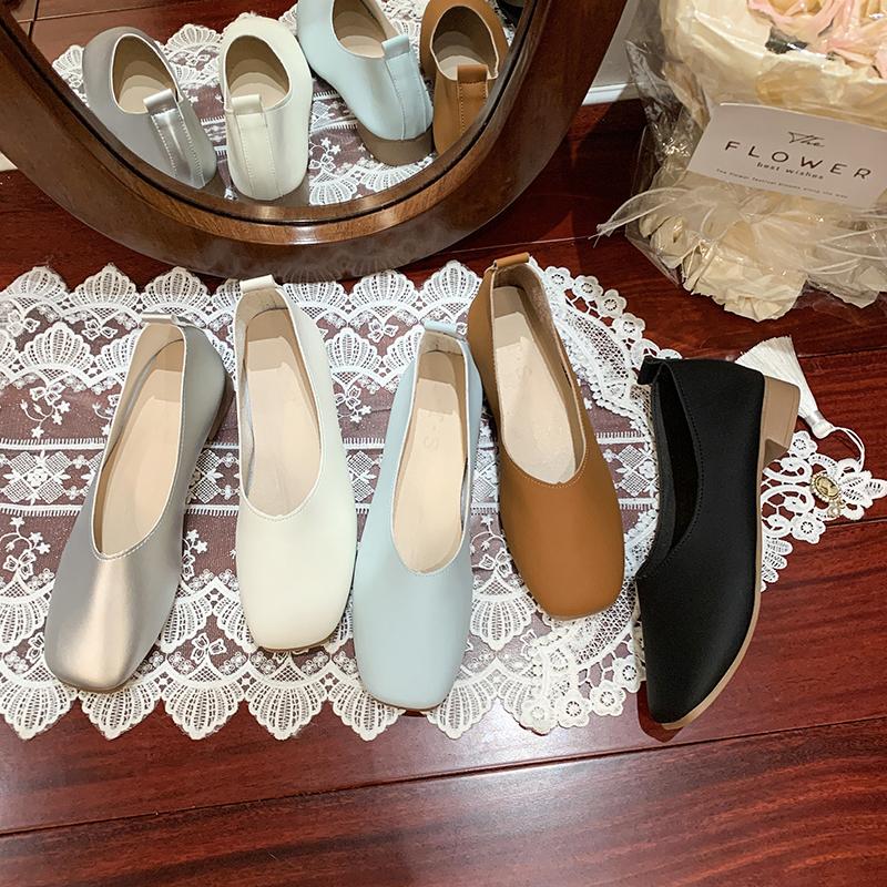 New Women's Summer Black White Mary Janes Flat Shoes Elegant French Square Toe Retro Low Heel Soft Soled Casual Flats