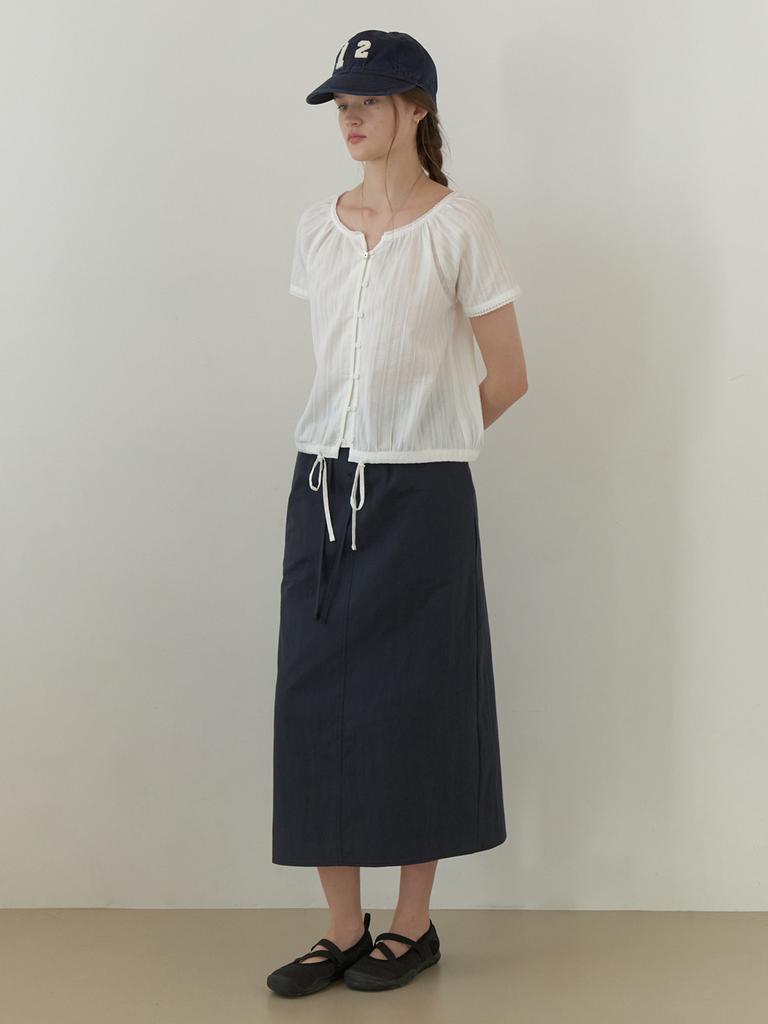 Deomiteun Ridge Button H Skirt (Navy)
