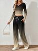 Spring and Autumn digital print women's V-neck long sleeve pants set, comfortable, casual, versatile, slim fit two-piece set