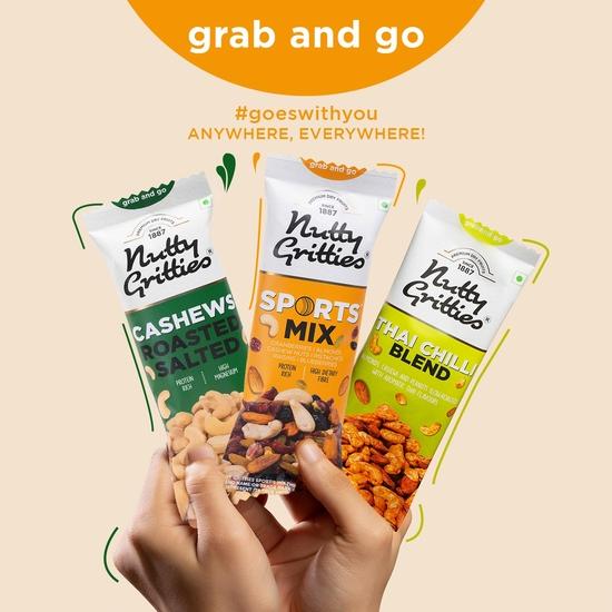 Nötig Grus Grab & Gå Mix Combo | 240g (Varje påse 40 g, Förpackning med 6) Rostade Saltade Cashewnötter, Sportmix