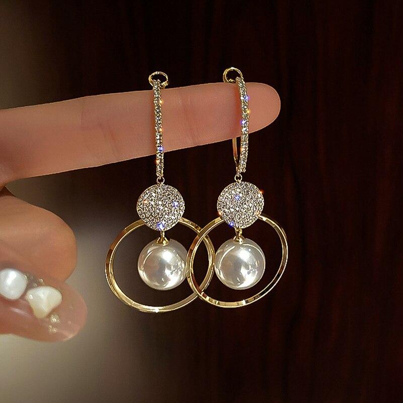 

Модні корейські великі білі сережки-краплі для жінок Богемські золоті круглі циркон Весільні сережки Ювелірний подарунок