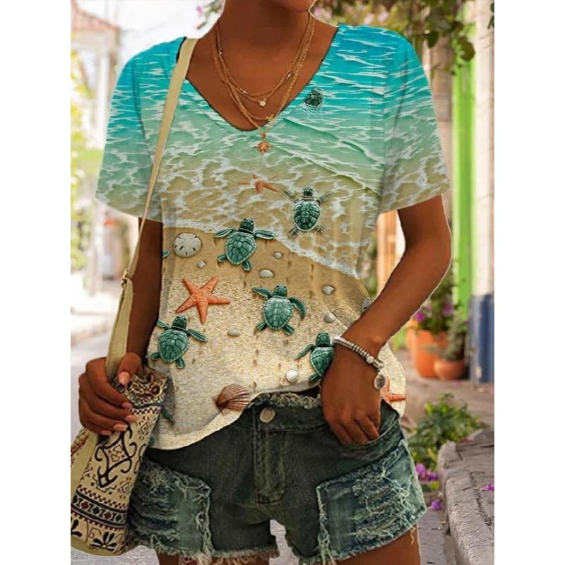 New Summer Women's V-neck Short Sleeve T-shirt with High Quality 3D Printed Animal Bird T-shirt