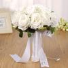 Wedding Satin Bouquet with Pearl Ribbon Bridal Hand Decoration Artificial Decorative Flowers for Engagement Celebration