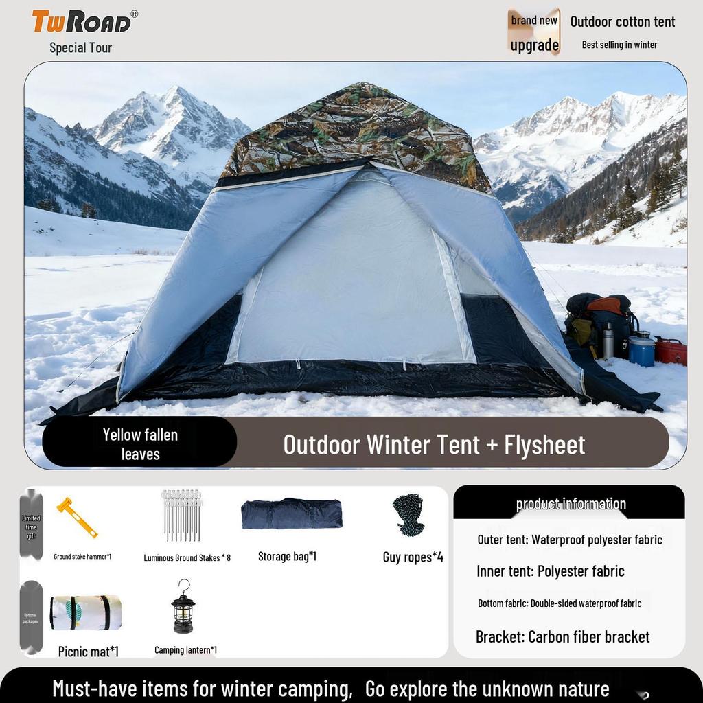 Four-Season Double-Layer Waterproof Tent with Quick-Open Design, Two Doors, Windows, and Ventilation for Camping.
