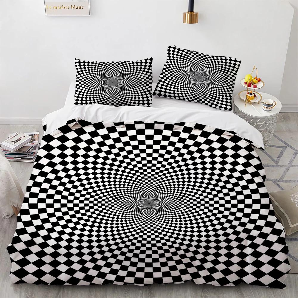 Comforter 3D Stereo Pattern Geometric Black White Bedding Sets Ultra Soft Reversible Stripe Comforter For Men Women