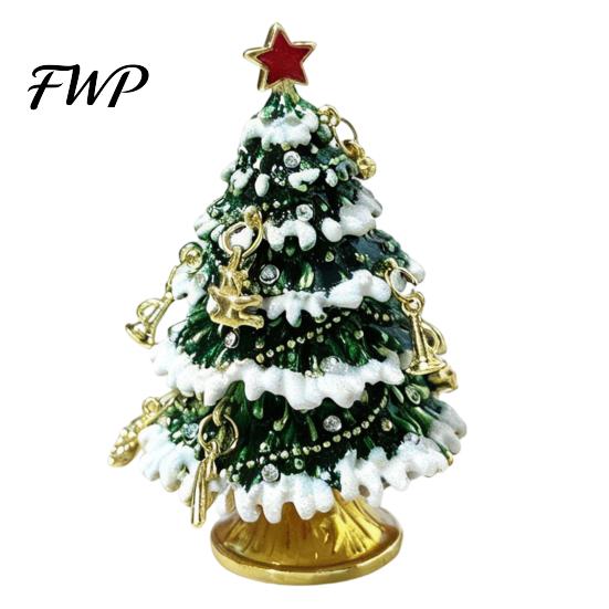 Christmas Anniversary Gift Tree Jewelry Box, Enamel Inlay Alloy Organizer, Vintage Style Trinket Box Compact Decorative Ornament for Dressing