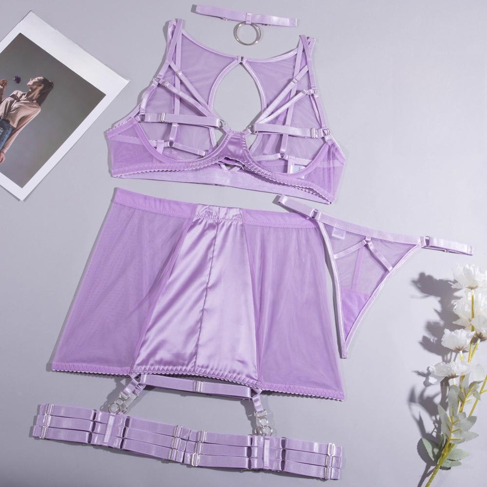 Sexy Lingerie Sets 5Pcs Mesh Hollow Out Transparent Bra Garters Briefs Bandage Sex Outfits Erotic Underwear