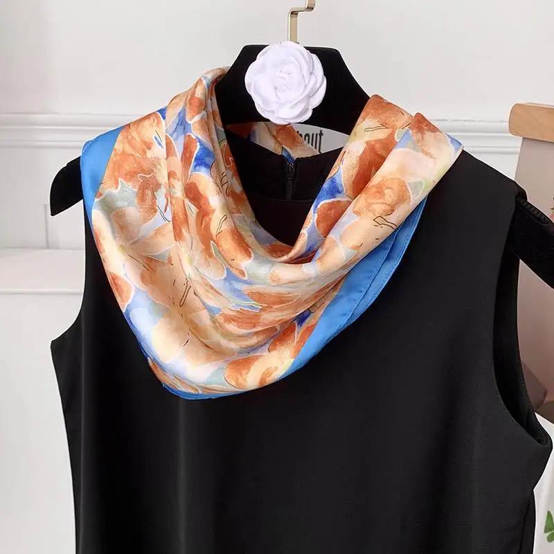Retro 70*70 Square Scarf Colorful Silk Scarf Women Neck Scarf All-match Shawl Fashion Trendy Headscarf Women's Accessories Gifts