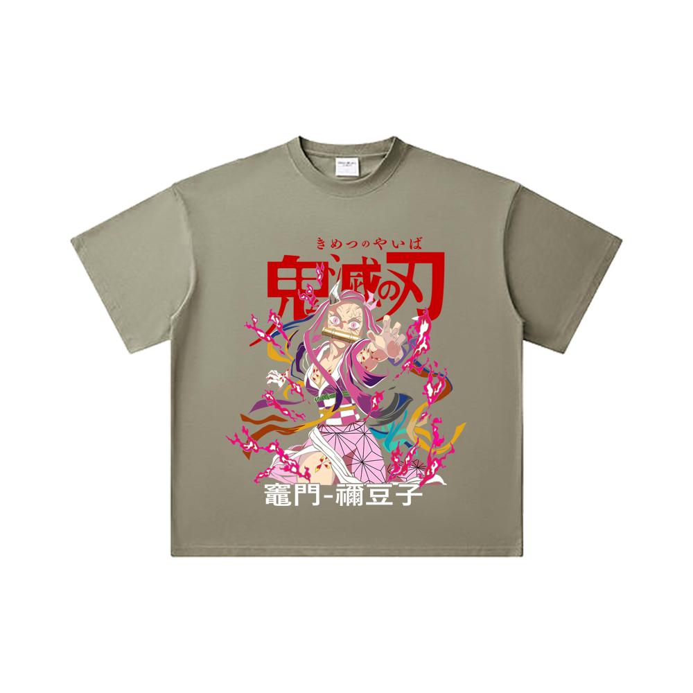 260 GSM Double Yarn 32 Count 100% Cotton Demon Slayer V72 Nezuko Print Unisex Heavy Cotton T Shirt