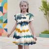Girls Round Neck Flutter Sleeve Printed Tie Dye A Line Flared Dress