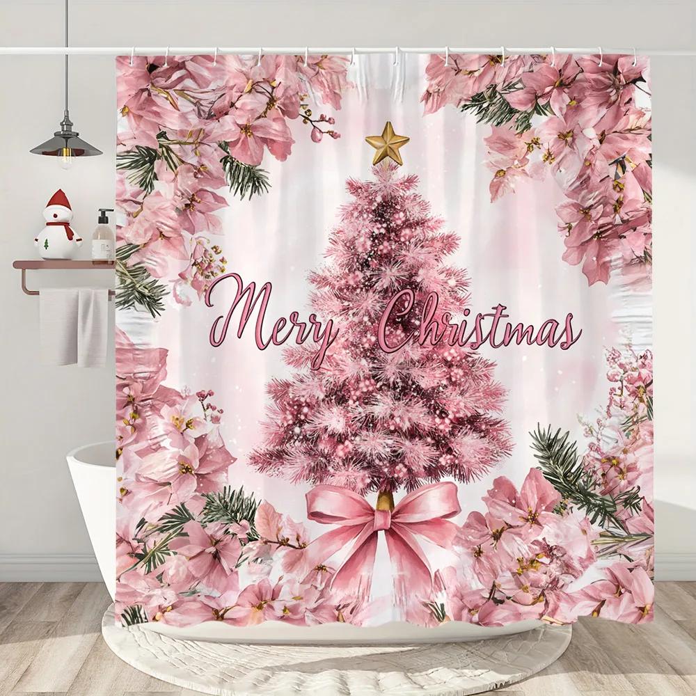 Funny Christmas Shower Curtain Santa Claus Snowman Deer Snow Scene Christmas Gifts Shower Curtain Bathroom Decoration With Hooks