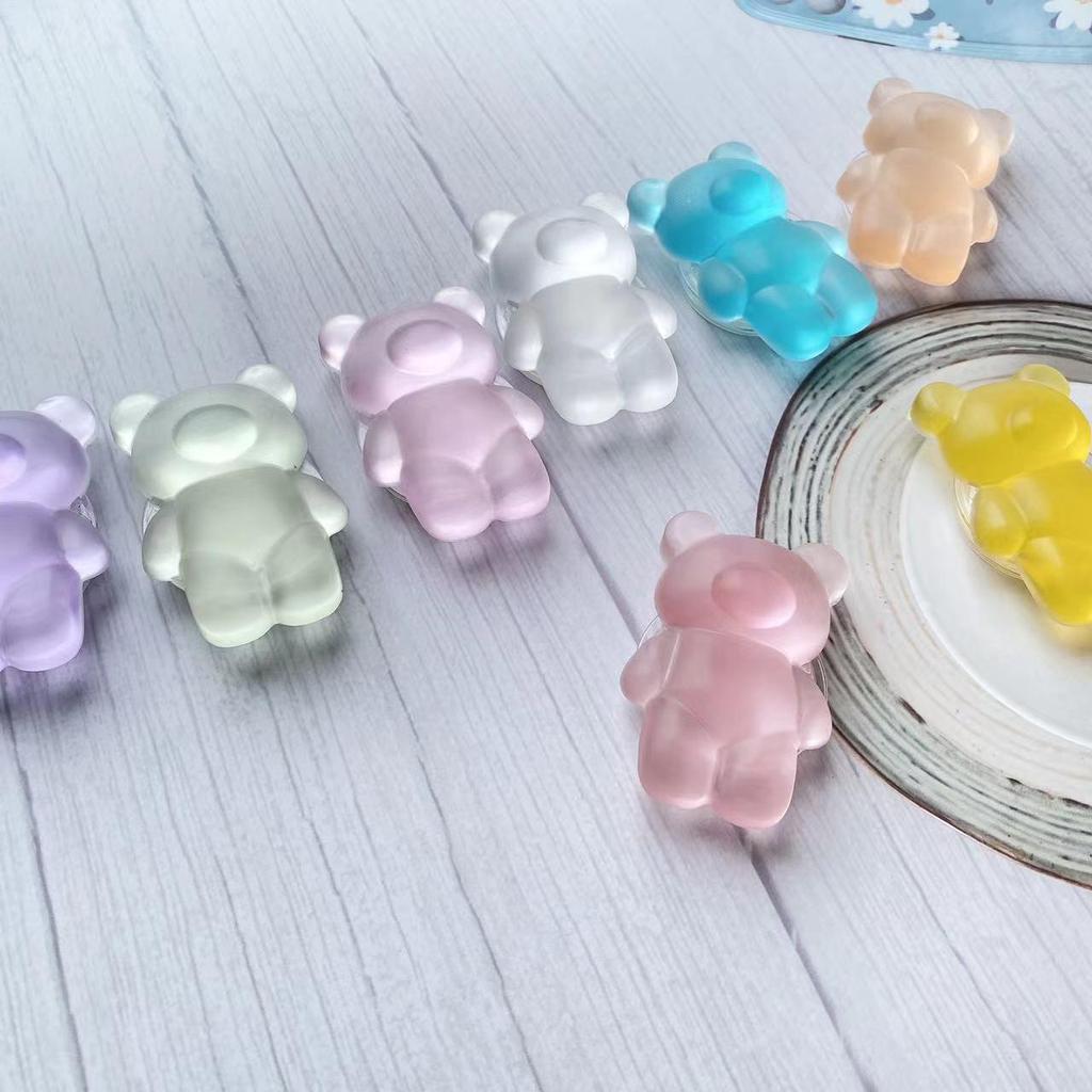 Frosted Bear Airbag Phone Holder: Cute, Semi-Transparent, Folding Desktop Stand