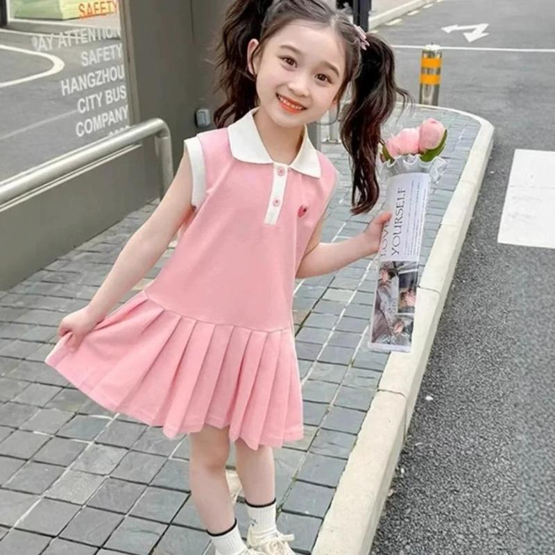 Robe Enfant Printemps Été Col Revers Vêtements Enfants Mode Bambin Bébé Filles Vêtements Robe d'Été Vêtements Fille
