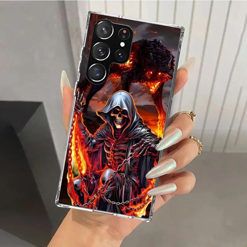 Death Grim Reaper Skull Scythe Phone Case for Samsung Galaxy S26 S24 S23 Ultra S25 Edge S22 S21 Plus S20 FE + Soft Print Shell F
