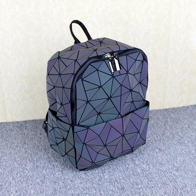 Rhombus Backpack Women's Geometric Rhombus Luminous Color-changing Material Student Schoolbag Korean Version of Male and Female Couples Backpack