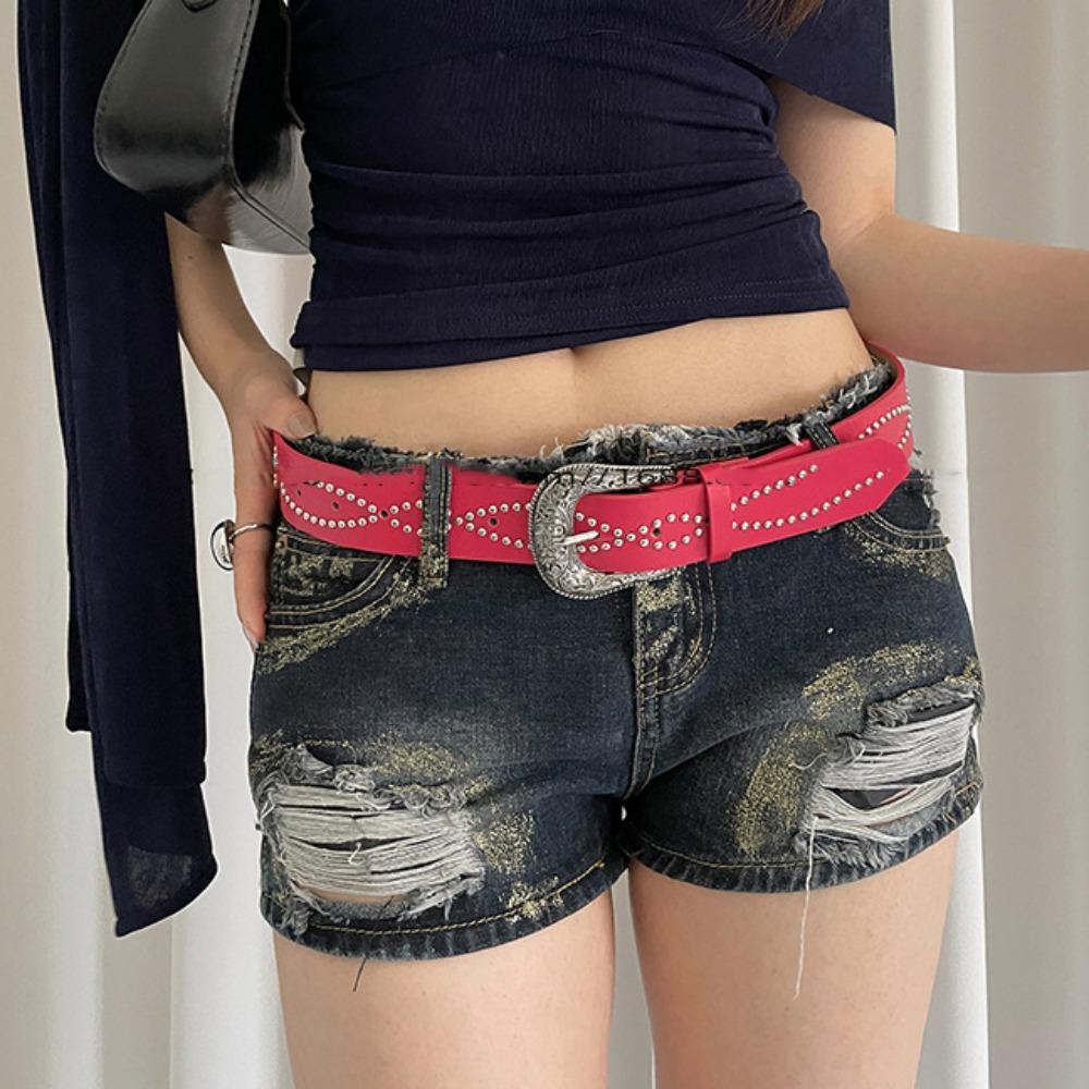 Vintage Women Rivet Belt Y2k Punk Style Belt Adjustable Wide Leather Waistband  Spicy Girls