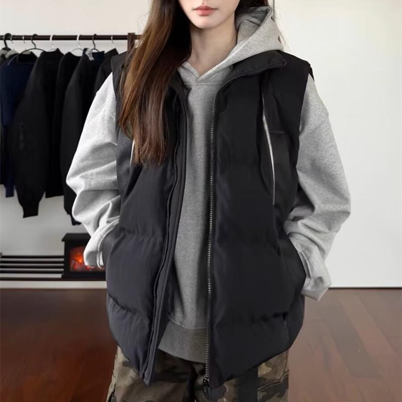 

Unisex Retro Deconstructed Multi-Zipper Cotton Vest – Loose Casual Workwear for Autumn/Winter M