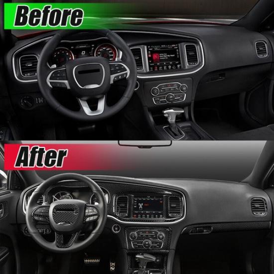 2x REAL Carbon Fiber Central Air Vent Outlet Cover Trims For Dodge Charger 2015+