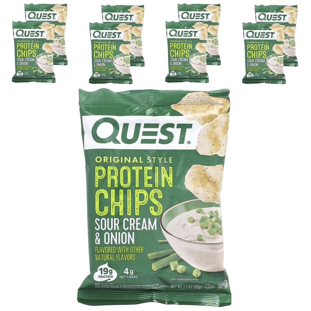 Quest Nutrition Original Style Protein Chips, Sour Cream & Onion, 8 Packets, 1.1 Oz (32 G) Each