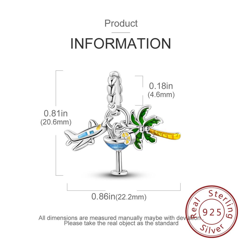 Copper Coconut Tree Cocktail Airplane Pendant Charms Jewelry Fit Original Bracelet Necklace For Women Diy Gift