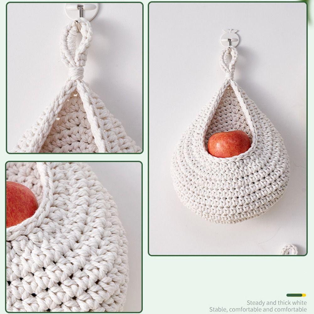 Hand Woven Wall Hanging Fruit Baskets Cotton Rope Boho Onion Container storage bag  Home Decor