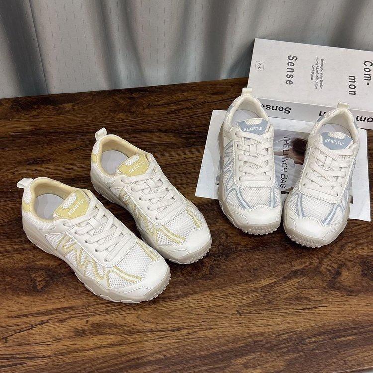 Leather Single Mesh Forrest Gump Shoes Women's 2025 New Spring and Summer Round Head Thick Sole Thin Breathable Sports Leisure Moral Training Shoes