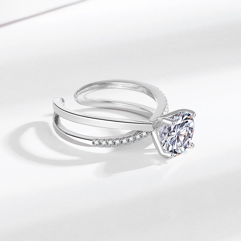 1 Carat Zircon Eight Hearts Eight Arrows Four Claws Cross Design Sense Light Luxury 925 Sterling Silver Fashion Women's RingGood product