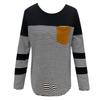 Women's Casual Round Neck Loose Collision Stripes Splicing Long-Sleeved Tops