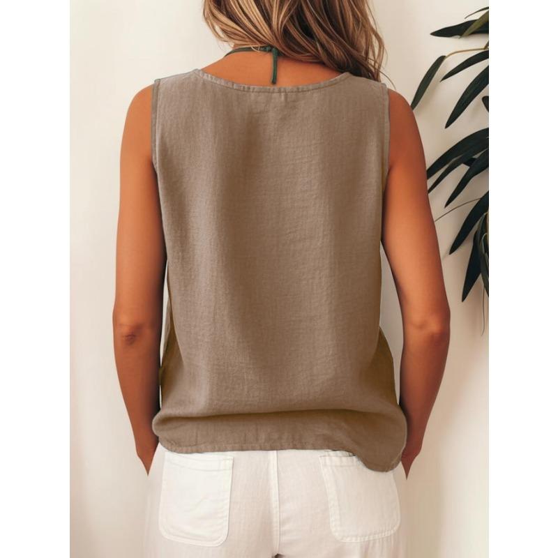 Damen Boho Locker Übergröße Diagonal Knopf Ärmellos Hemd Tanktop