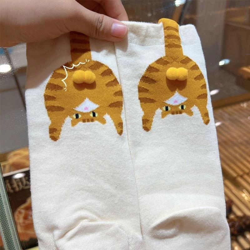 Cartoon Cat Egg Balls Socks Soft Cute Mid Tube Cotton Autumn And Winter Warm Unique Design Funny Christmas Gifts 3D Round Sensory Compression Bouncy